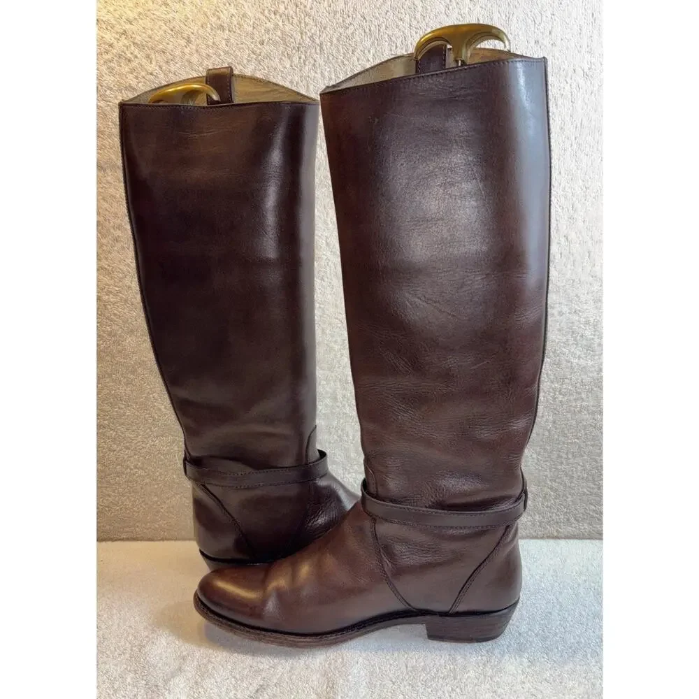 FRYE LOGO 76475 Cognac Leather Equestrian Riding Boots Women US 8.5 B